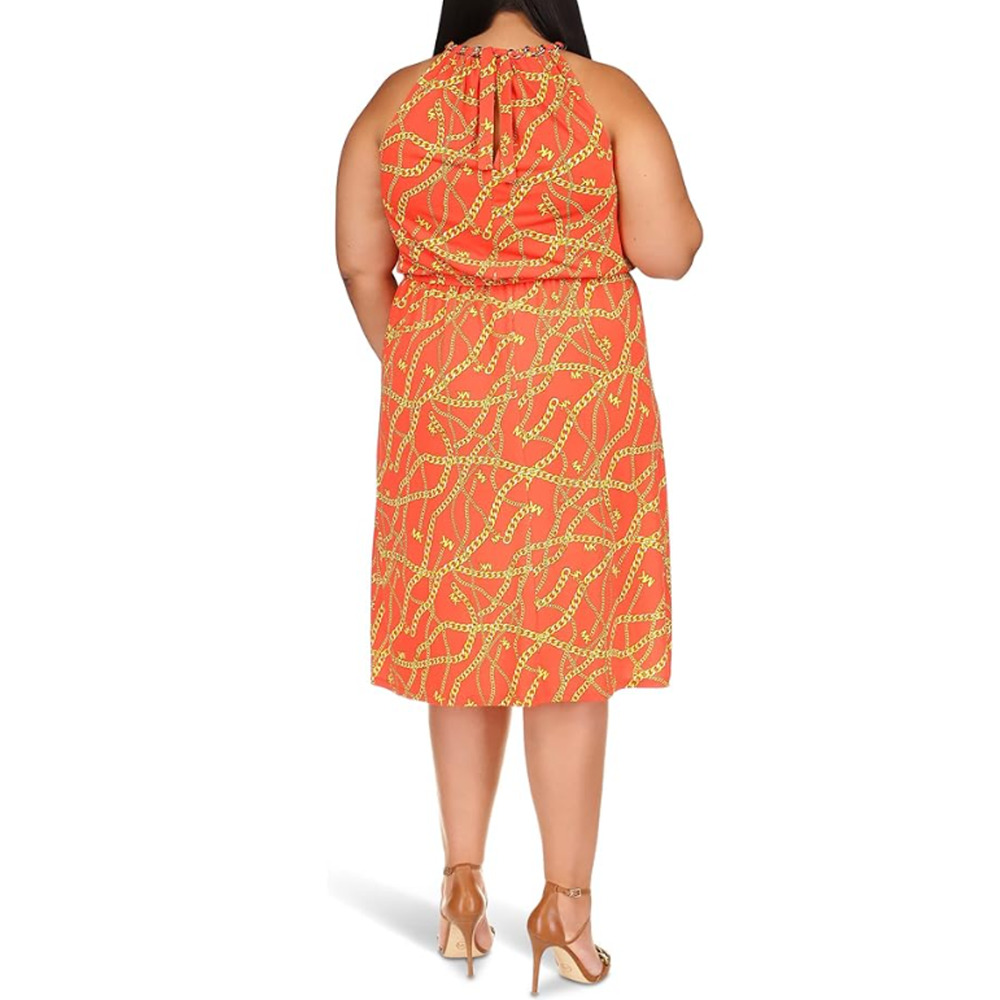 Michael Kors Women's Chain Neck Midi Dress Optic Orange Plus Size 2X 12417 - Picture 2 of 3